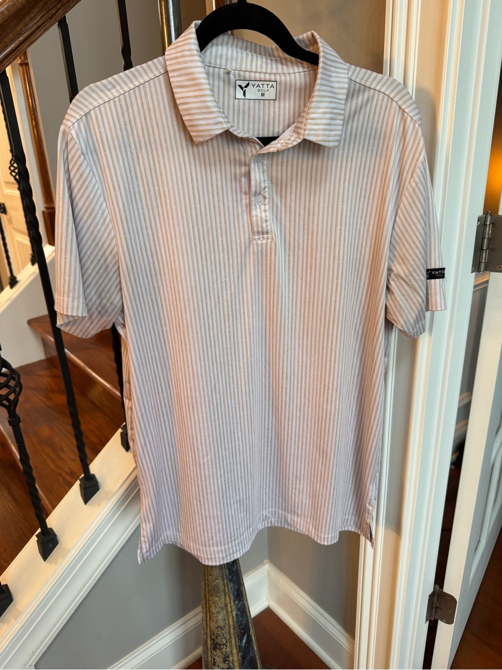 Yatta Men's Short-Sleeve Striped Polo in Light Pink and White